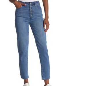 NWT Abound Button Front Blue Medium wash Denim Mom Jeans womens size 27